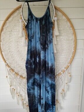 Teal Print Wide Leg Jumpsuit With Pockets Size Medium Worn Twice